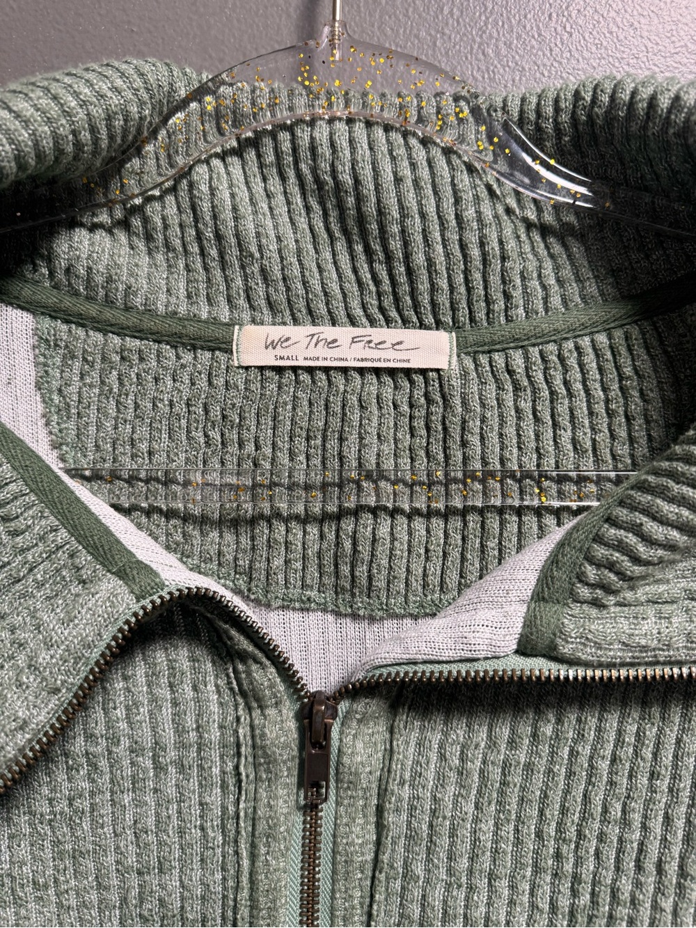 We The Free by Free People Dean Sweater Sage Green Half-Zip Cropped Slouchy Fit - Picture 5 of 7